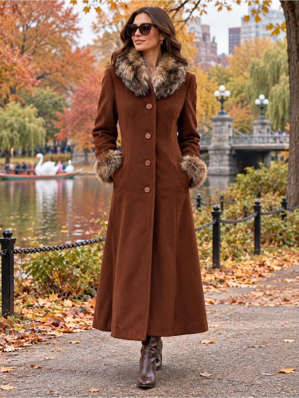 Vintage J. Percy for Marvin Richards Brown Wool Maxi Coat Fur Collar Cuffs